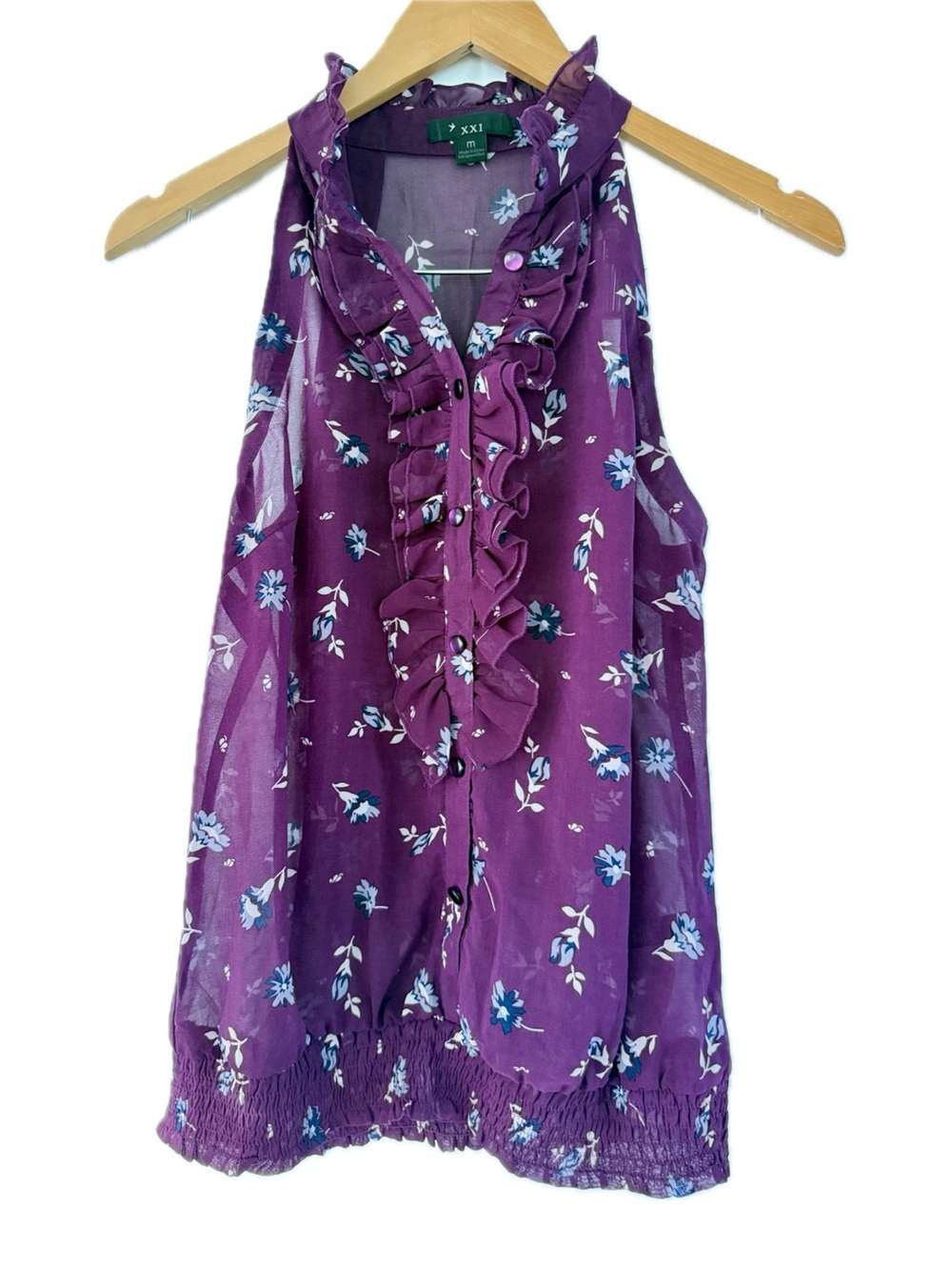 Forever 21 Purple Floral Ruffle Sleeveless Camisole